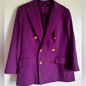 Size 10Lauren Ralph Lauren Women'sDoubleBreasted Blazer Vibrant Purple Gold Butt
